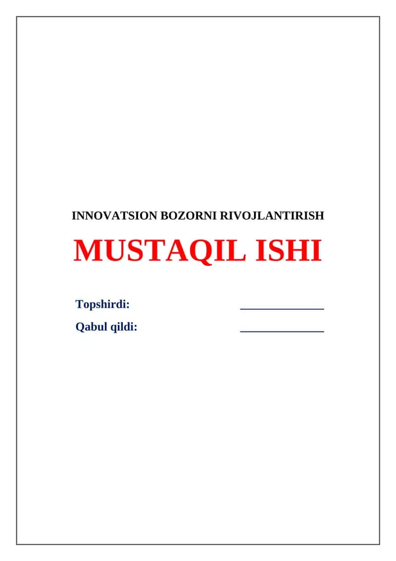 INNOVATSION BOZORNI RIVOJLANTIRISH