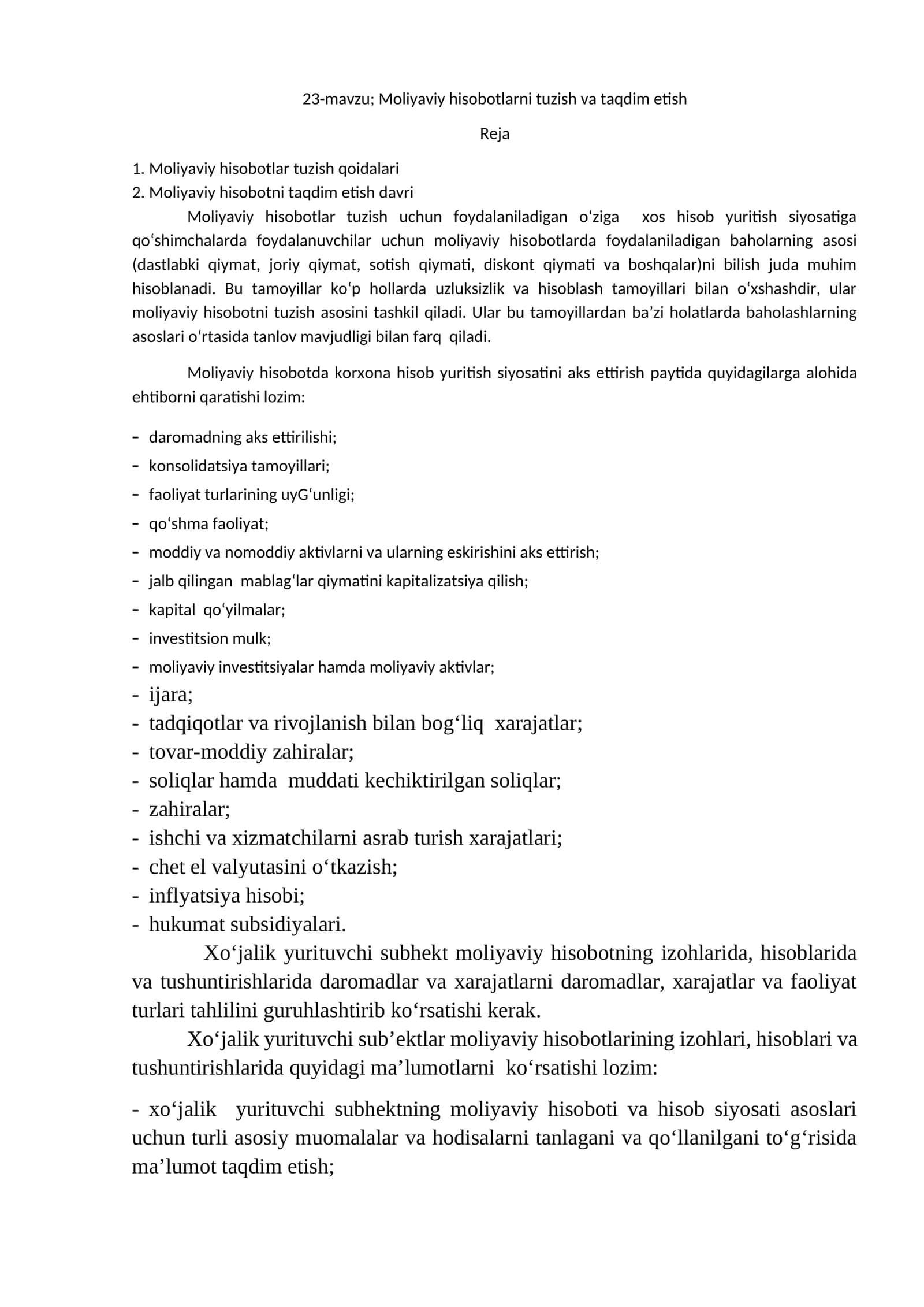 Moliyaviy hisobotlarni tuzish va taqdim etish