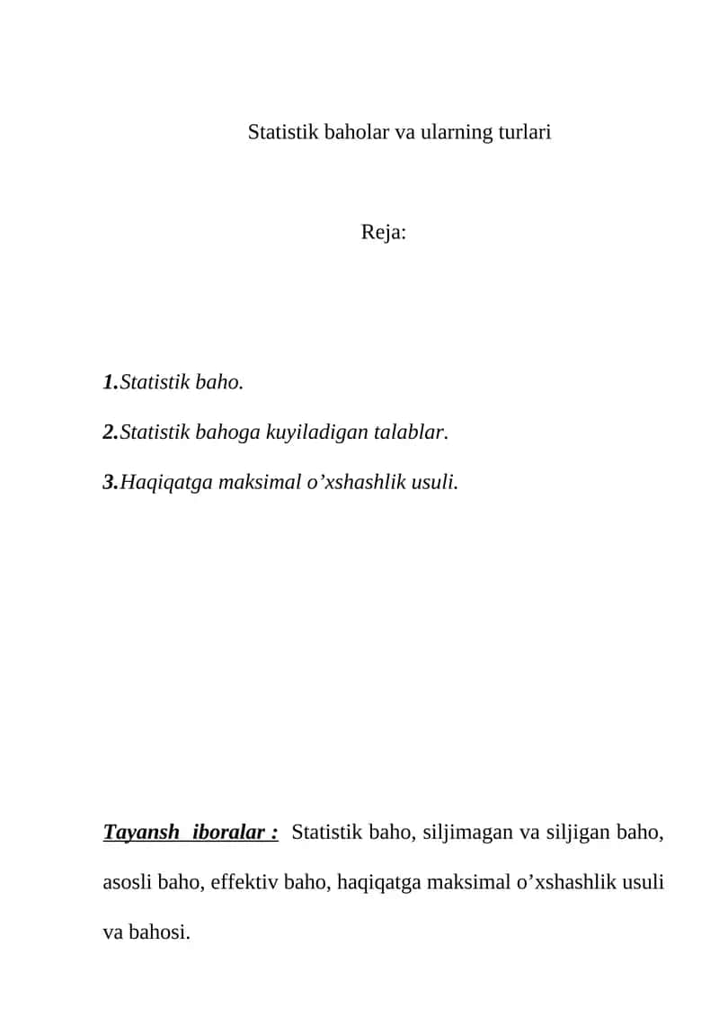 Statistik baholar va ularning turlari