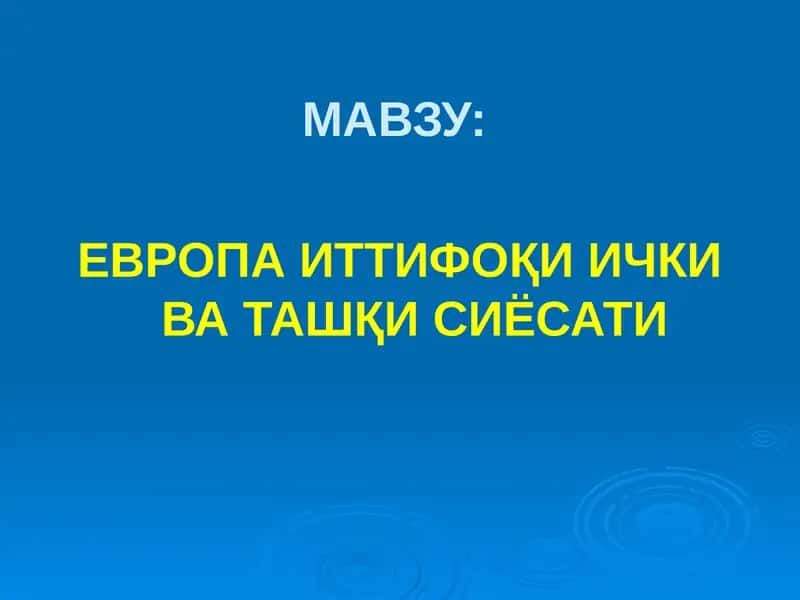 ЕВРОПА ИТТИФОҚИ ИЧКИ ВА ТАШҚИ СИЁСАТИ