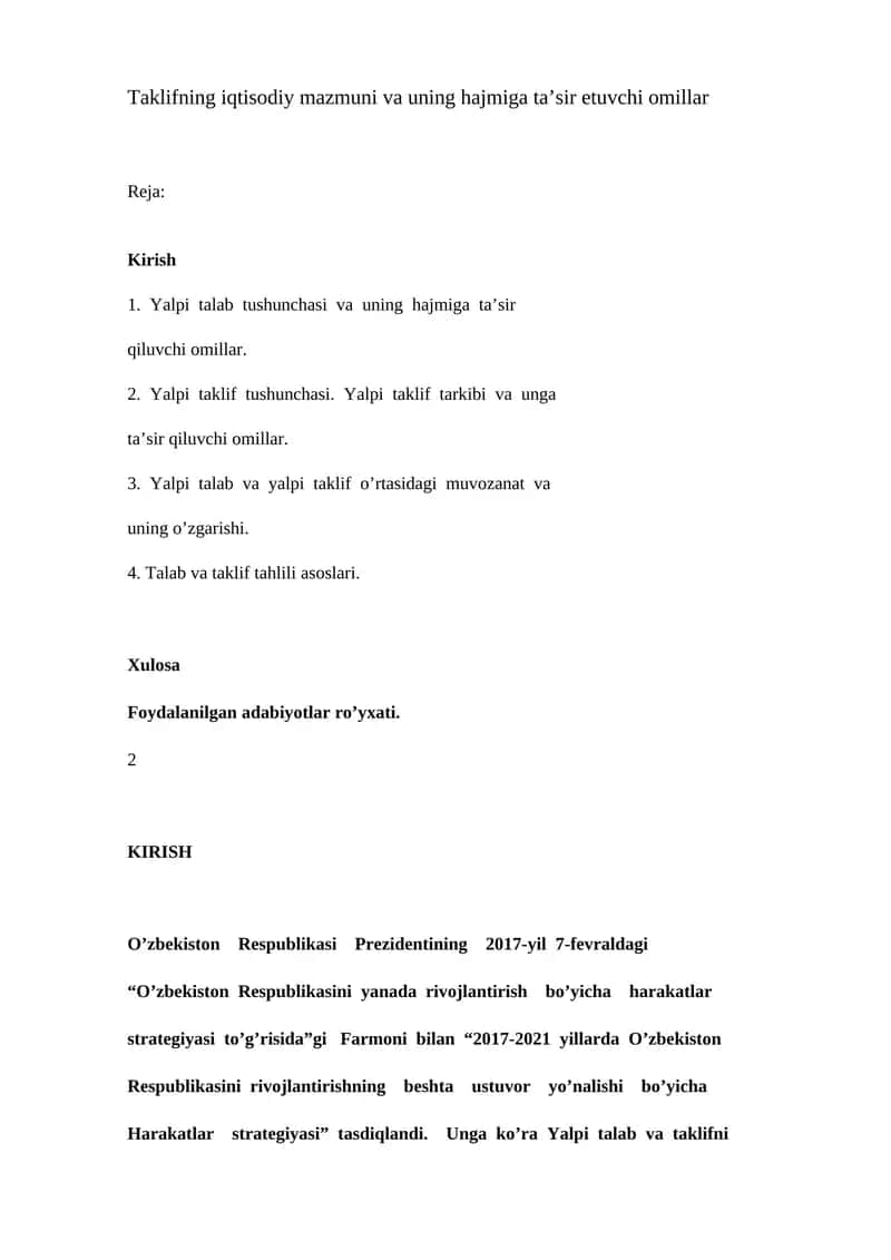 O’zbekiston Respublikasi rivojlantirish strategiyasi