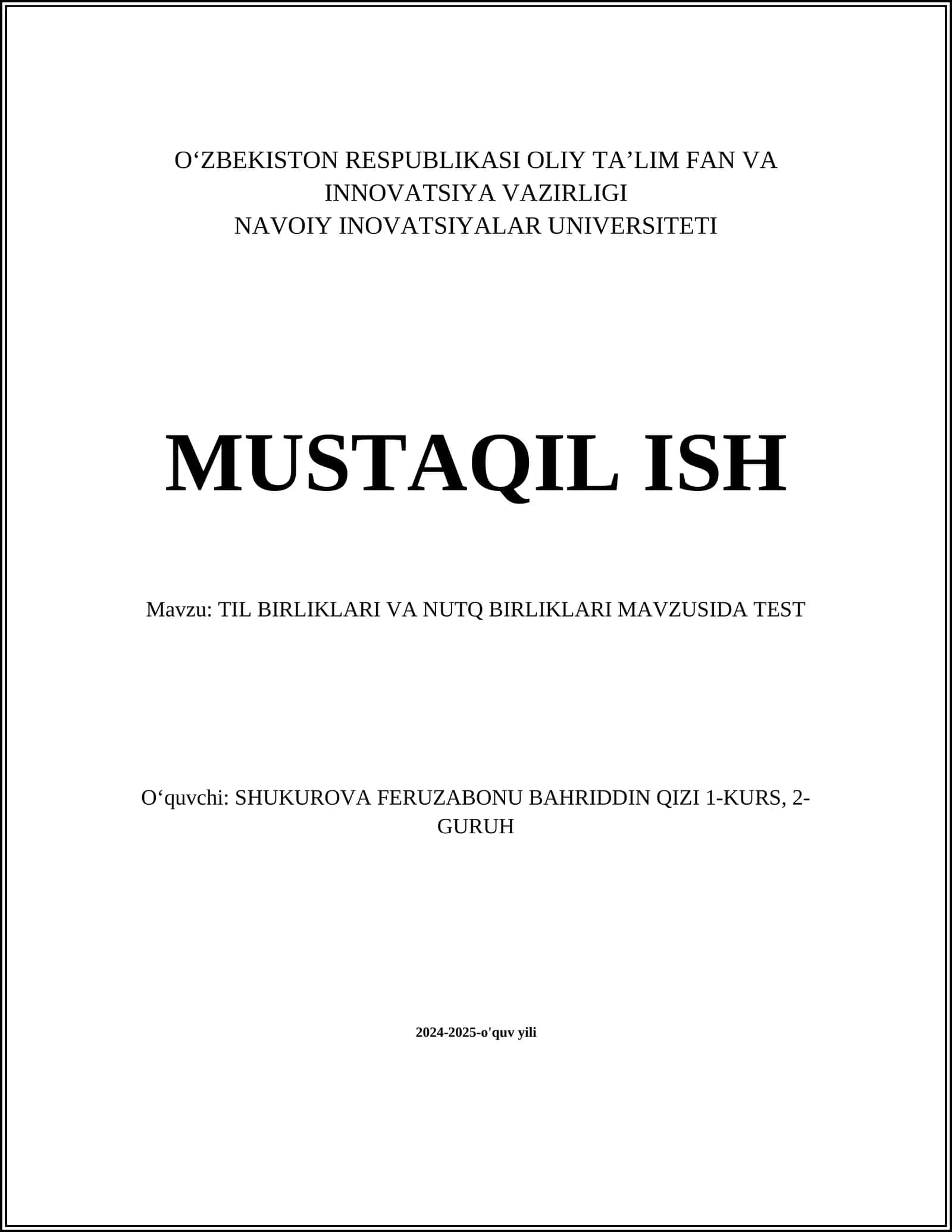 TIL BIRLIKLARI VA NUTQ BIRLIKLARI MAVZUSIDA TEST