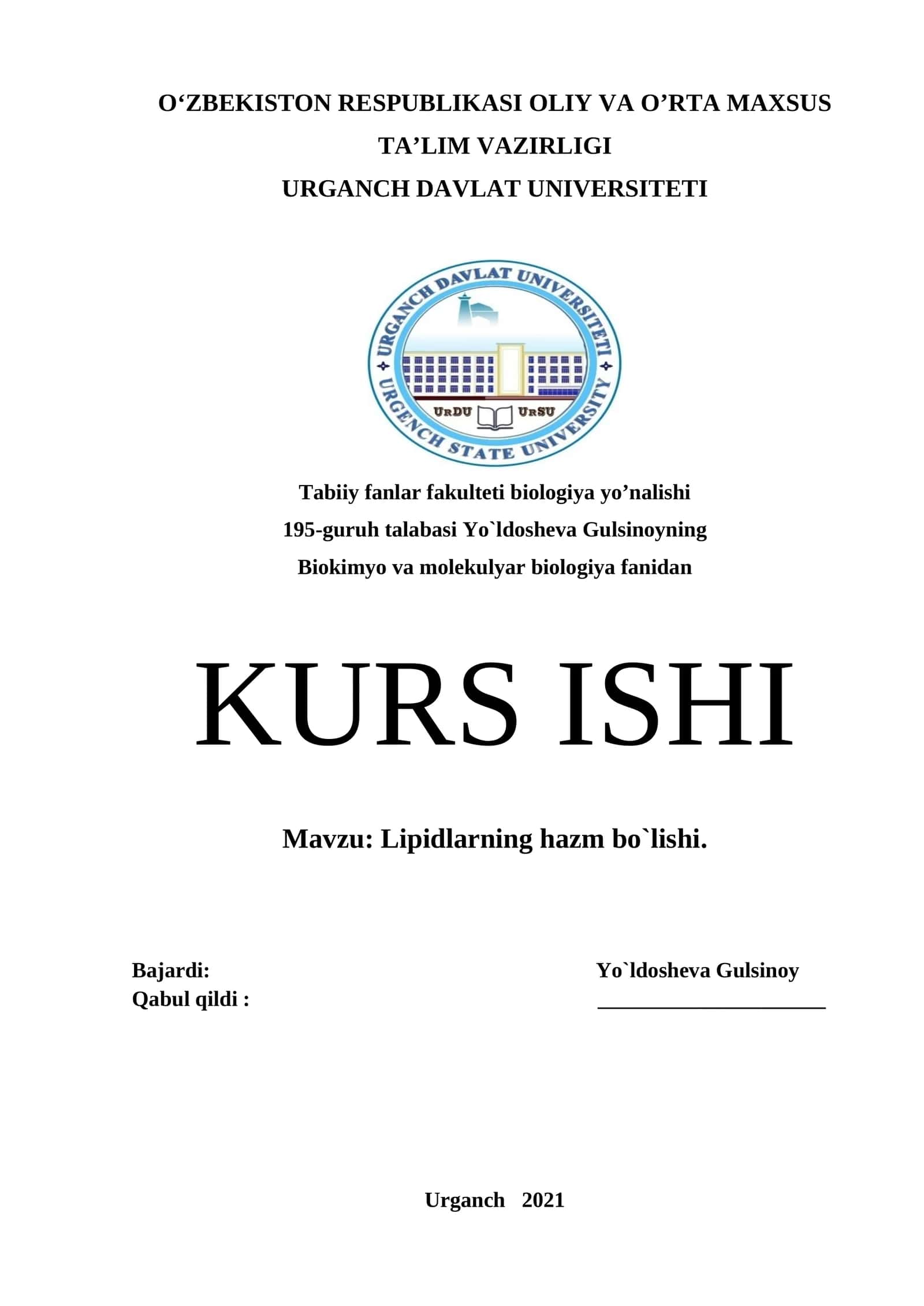 Lipidlarning hazm bo`lishi