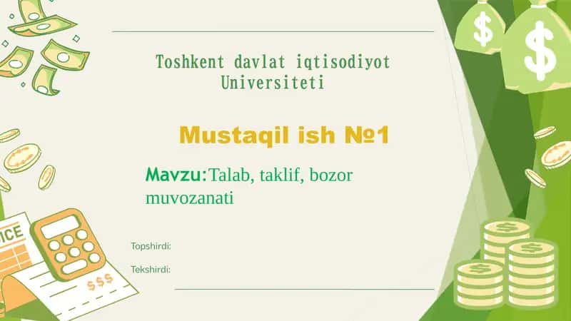 Talab, Taklif, Bozor Muvozanati