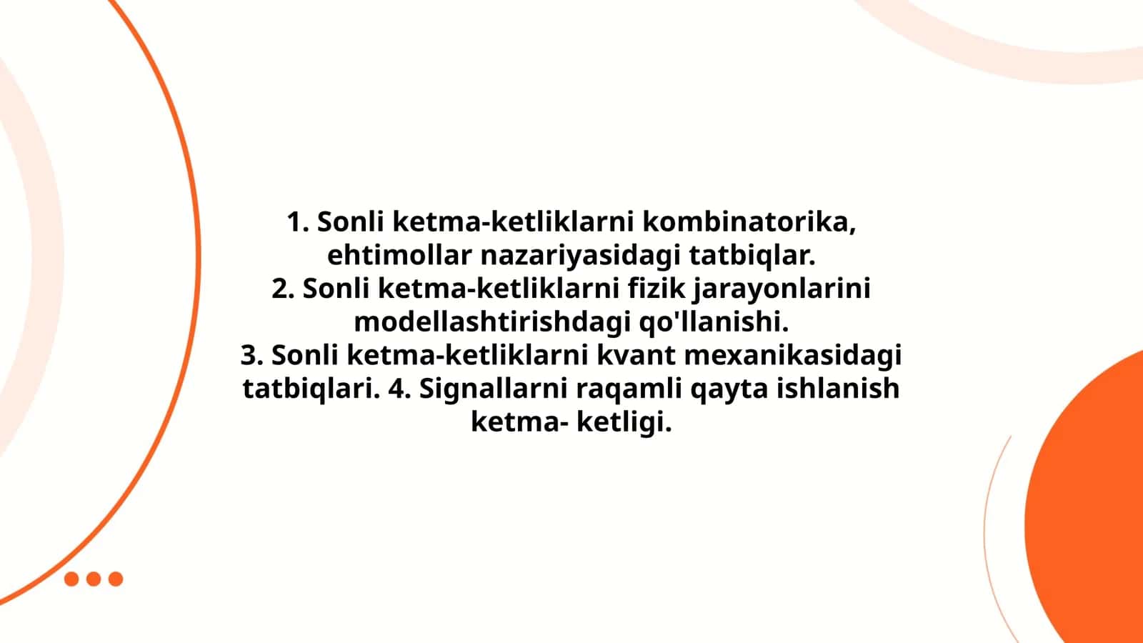 Sonli ketma-ketliklarni kombinatorika, ehtimollar nazariyasidagi tatbiqlar