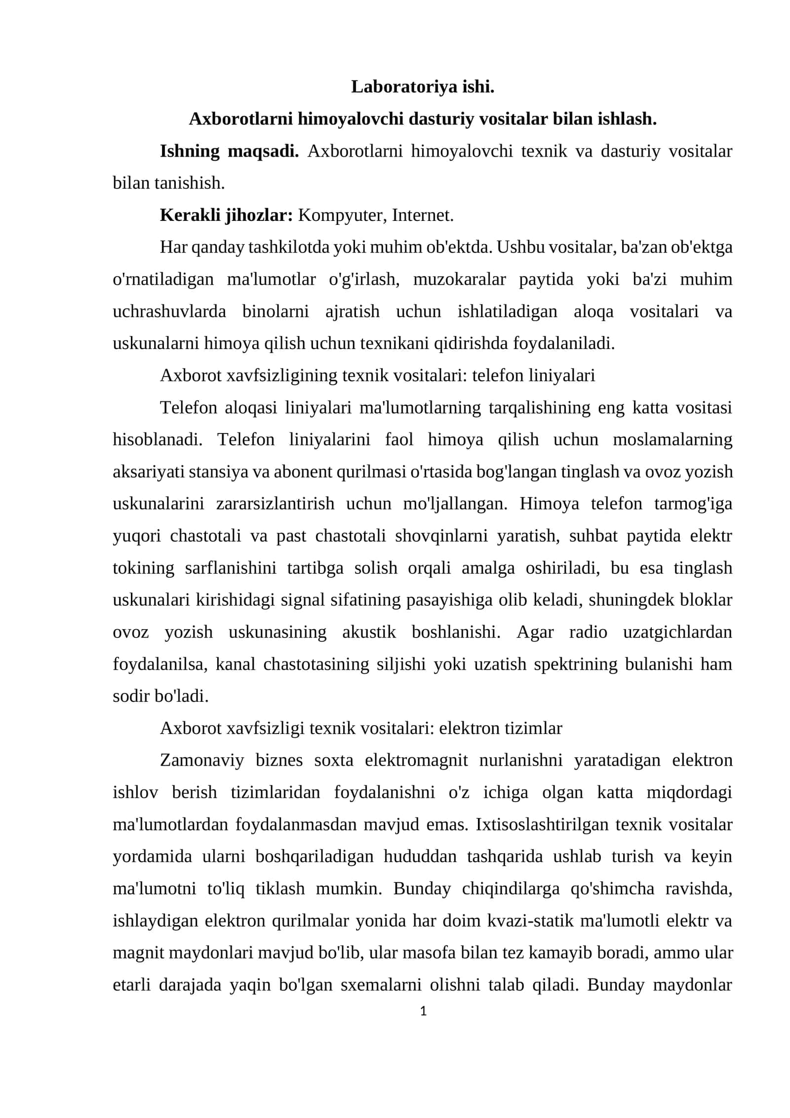 Axborot xavfsizligining texnik vositalari: telefon liniyalari