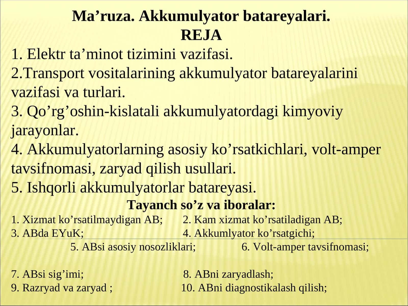 Ma’ruza. Akkumulyator batareyalari