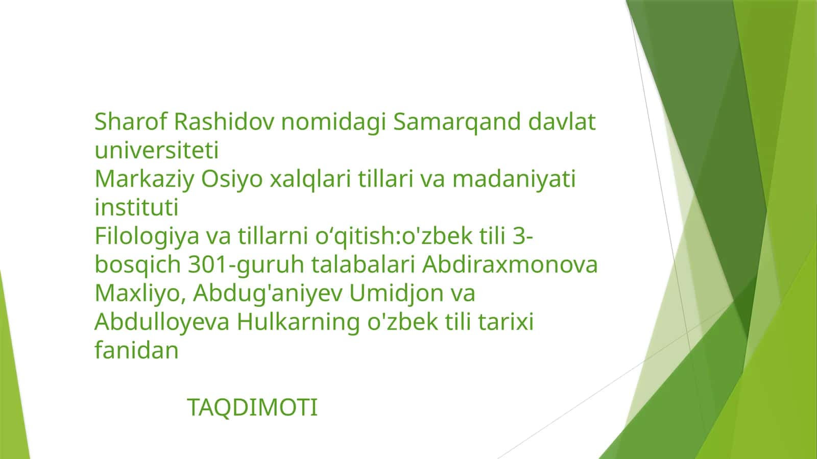 Filologiya va tillar ni o'qitish: o'zbek tili