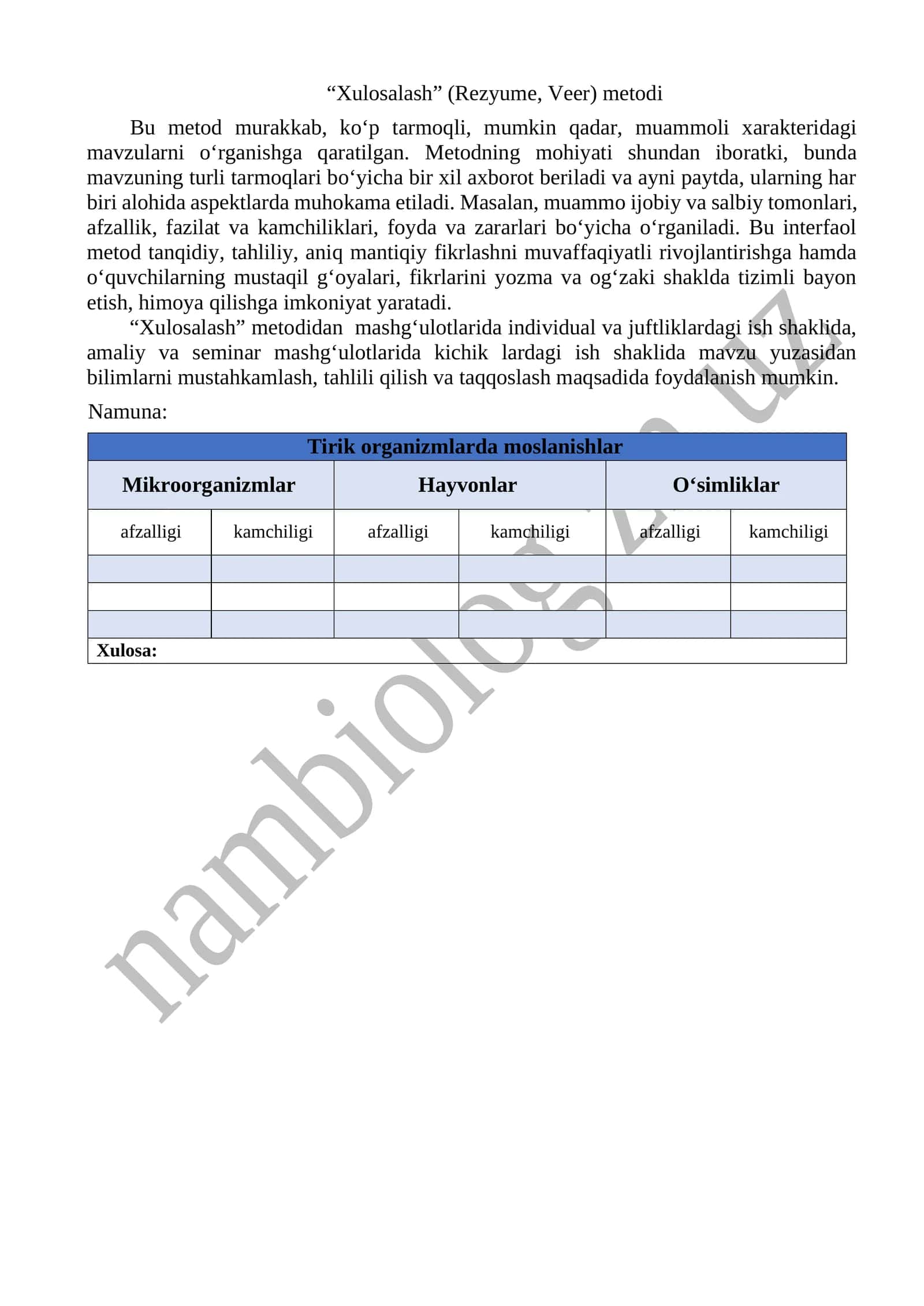 Tirik organizmlarda moslanishlar