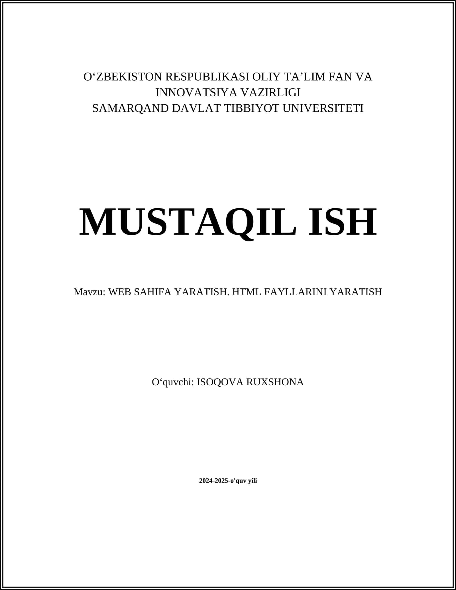 WEB SAHIFA YARATISH. HTML FAYLLARINI YARATISH