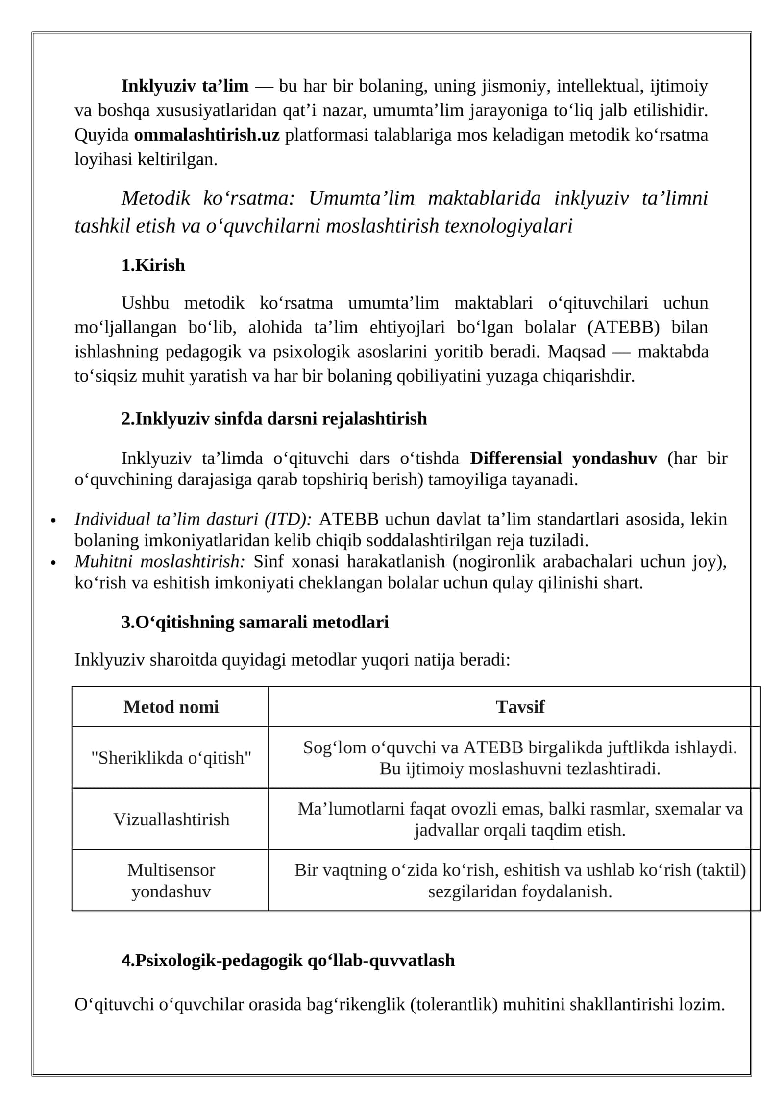 Metodik ko‘rsatma
