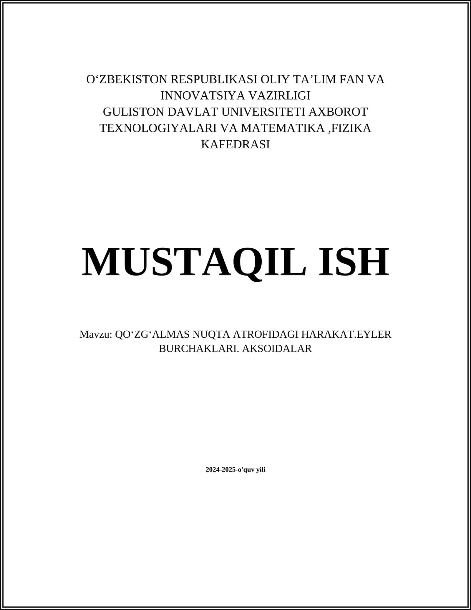 QO'ZG'ALMAS NUQTA ATROFIDAGI HARAKAT