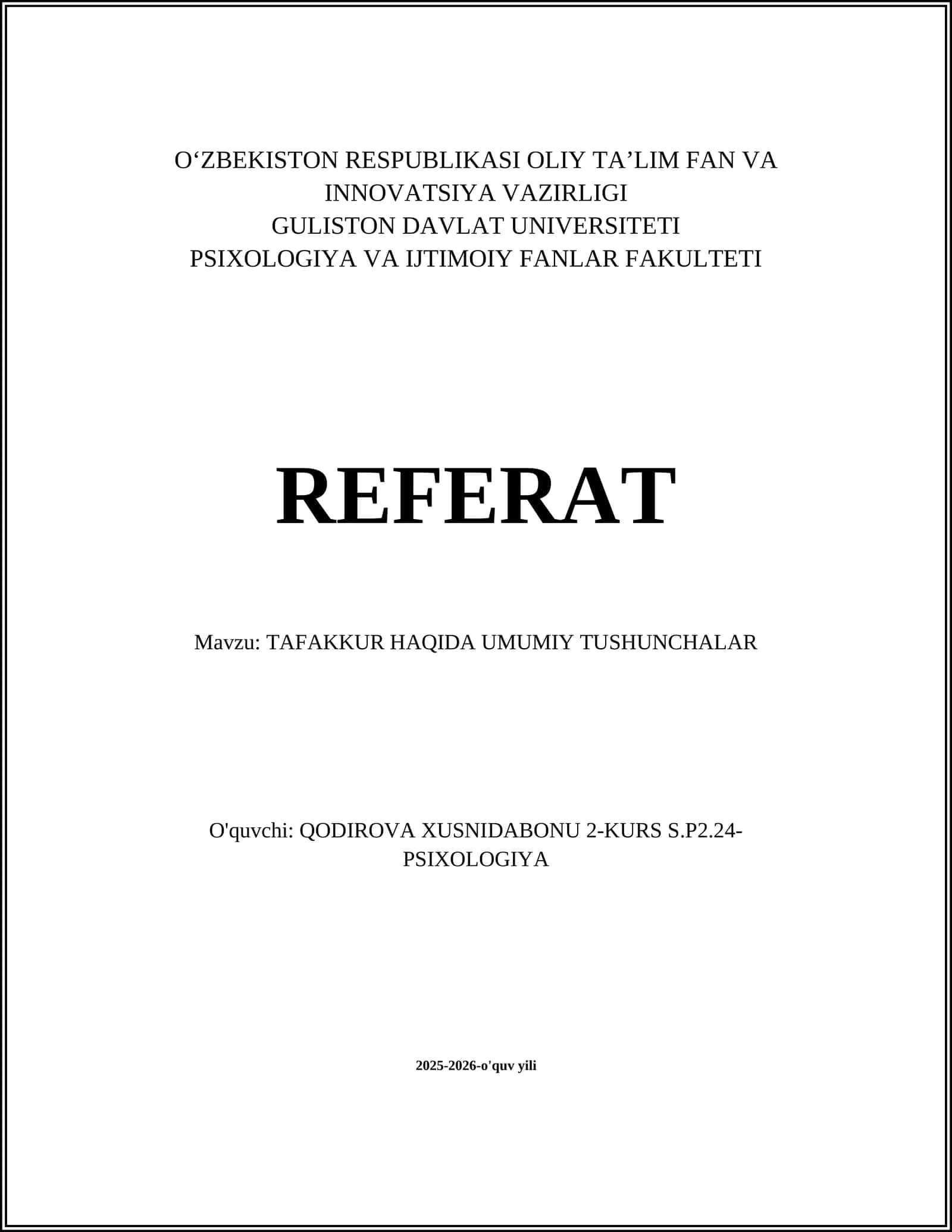 TAFAKKUR HAQIDA UMUMIY TUSHUNCHALAR