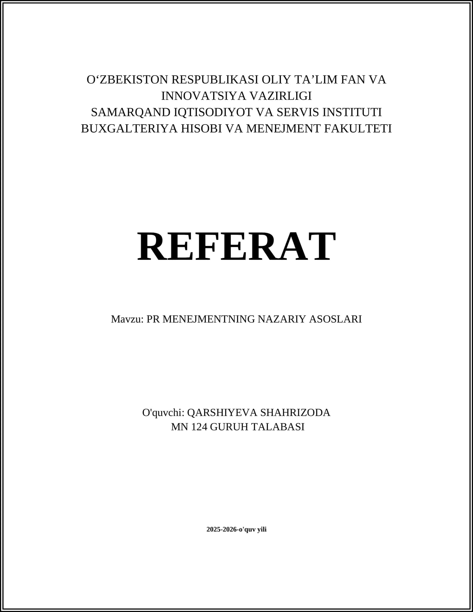 PR MENEJMENTNING NAZARIY ASOSLARI