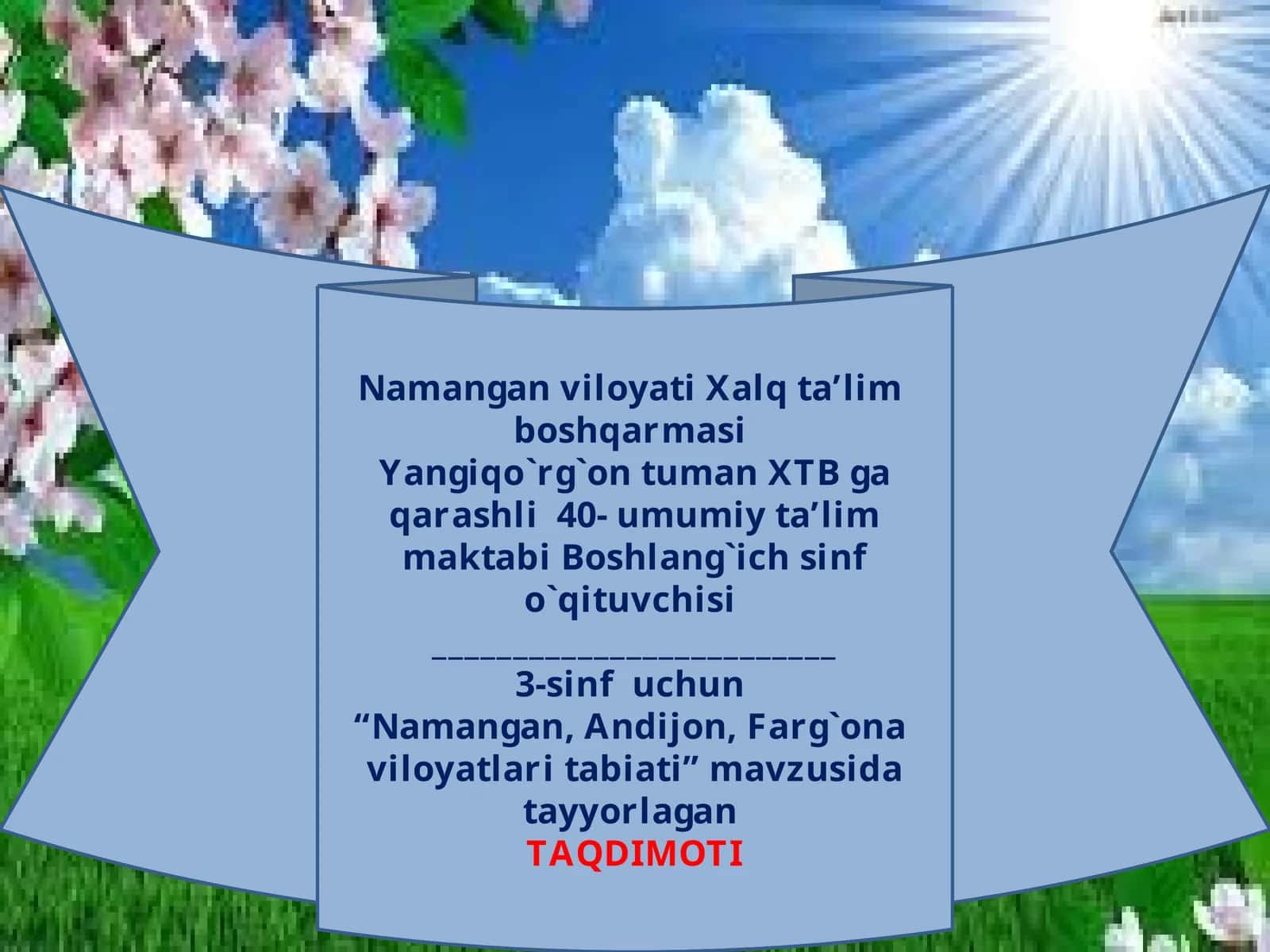 3-sinf Tabiiy Fan (Science) Vodiy tabiati mavzusida dars ishlanma