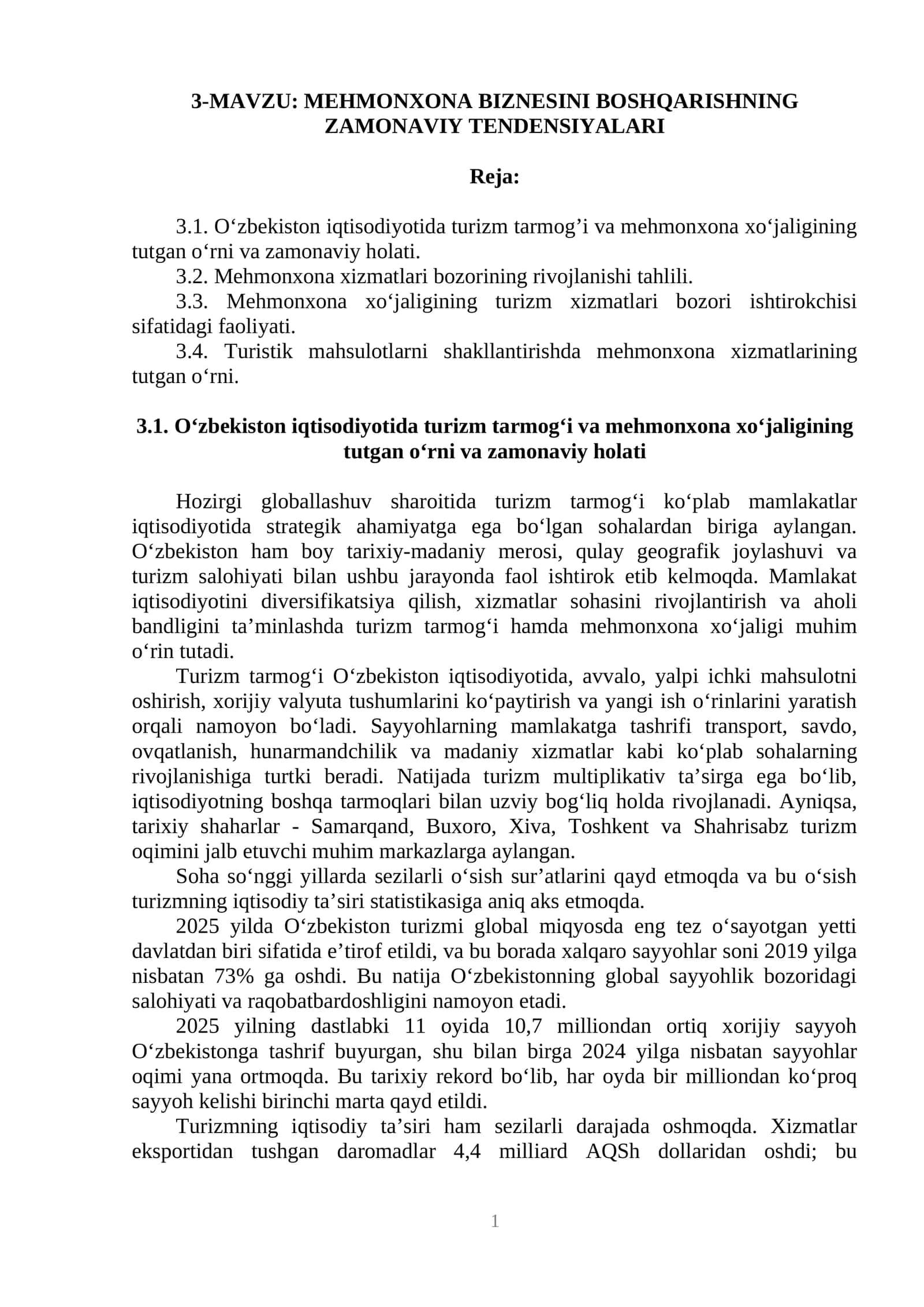 MEHMONXONA BIZNESINI BOSHQARISHNING ZAMONAVIY TENDENSIYALARI