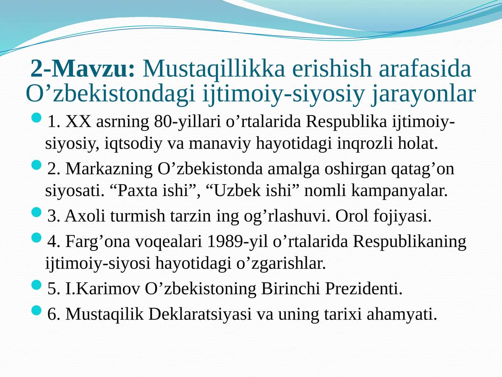 Mustaqillikka erishish jarayonlar O'zbekistondagi ijtimoiy-siyosiy jarayonlar