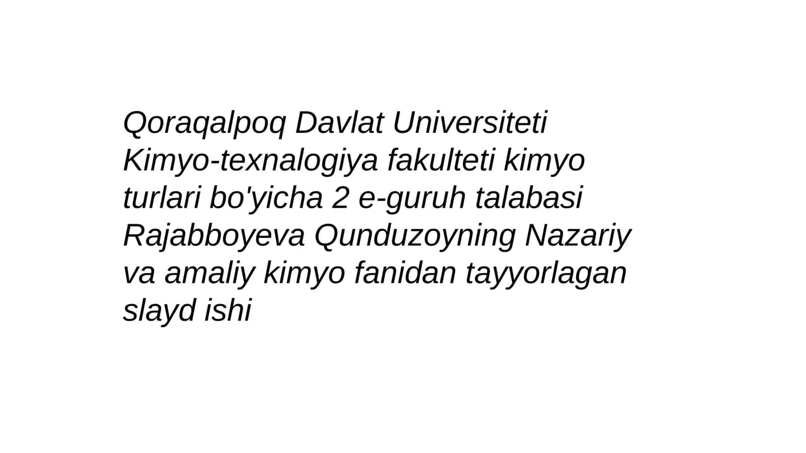 Qoraqalpoq Davlat Universiteti Kimyo-Texnalogiya fakulteti