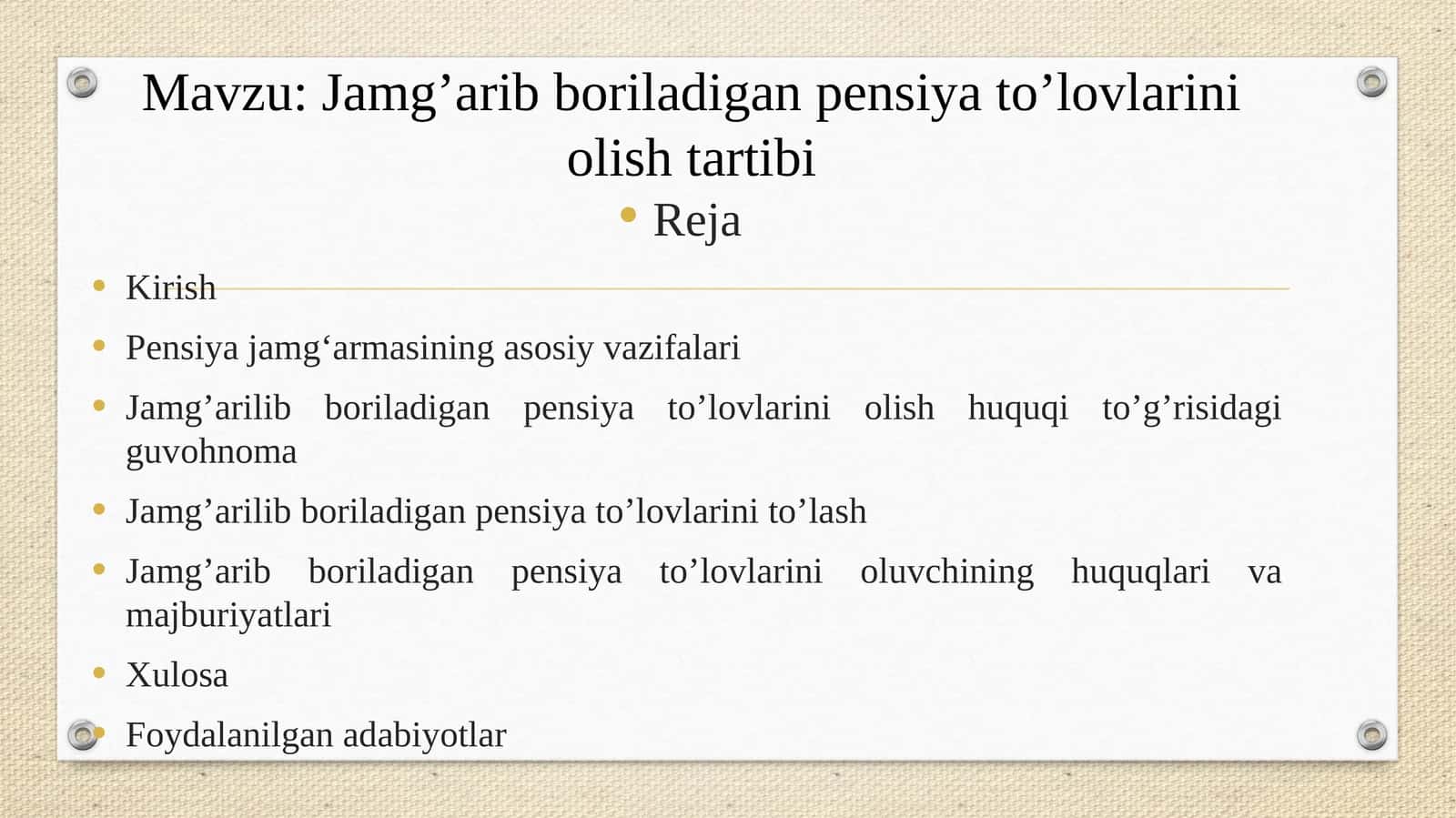 Jamg’arib boriladigan pensiya to’lovlarini olish tartibi