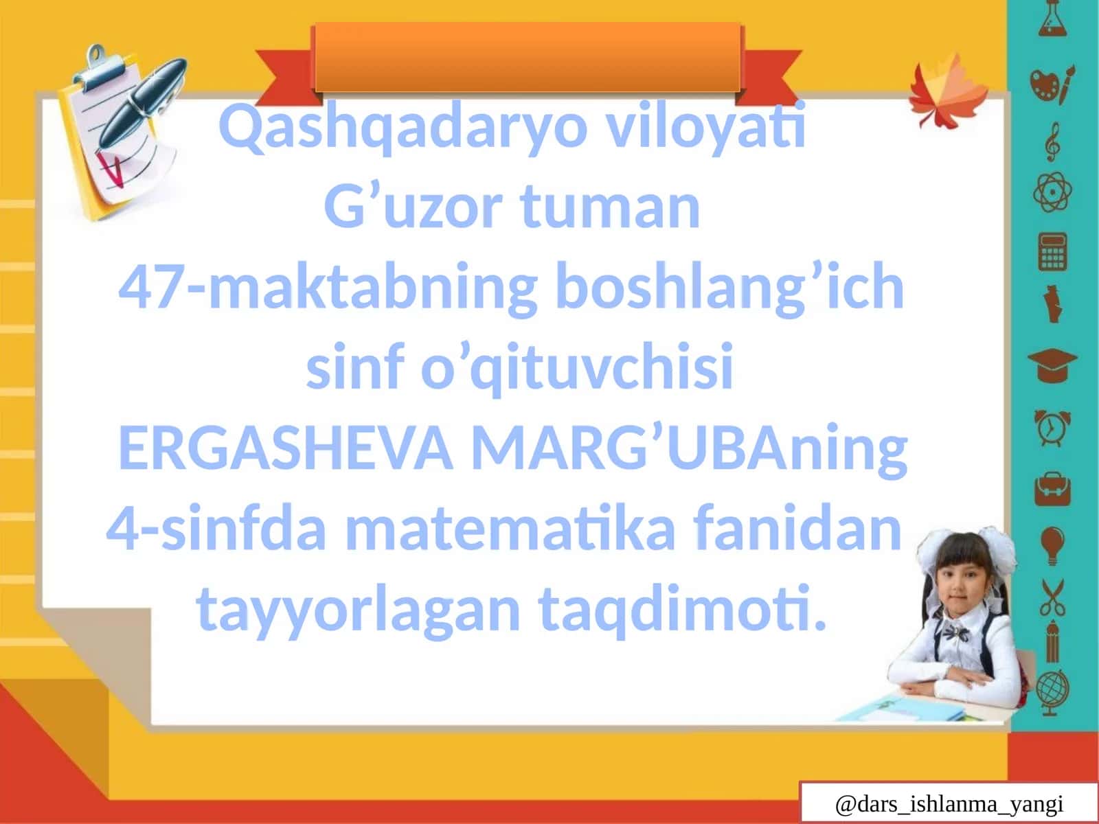 4-sinf Matematika fanidan masalalarga oid taqdimot