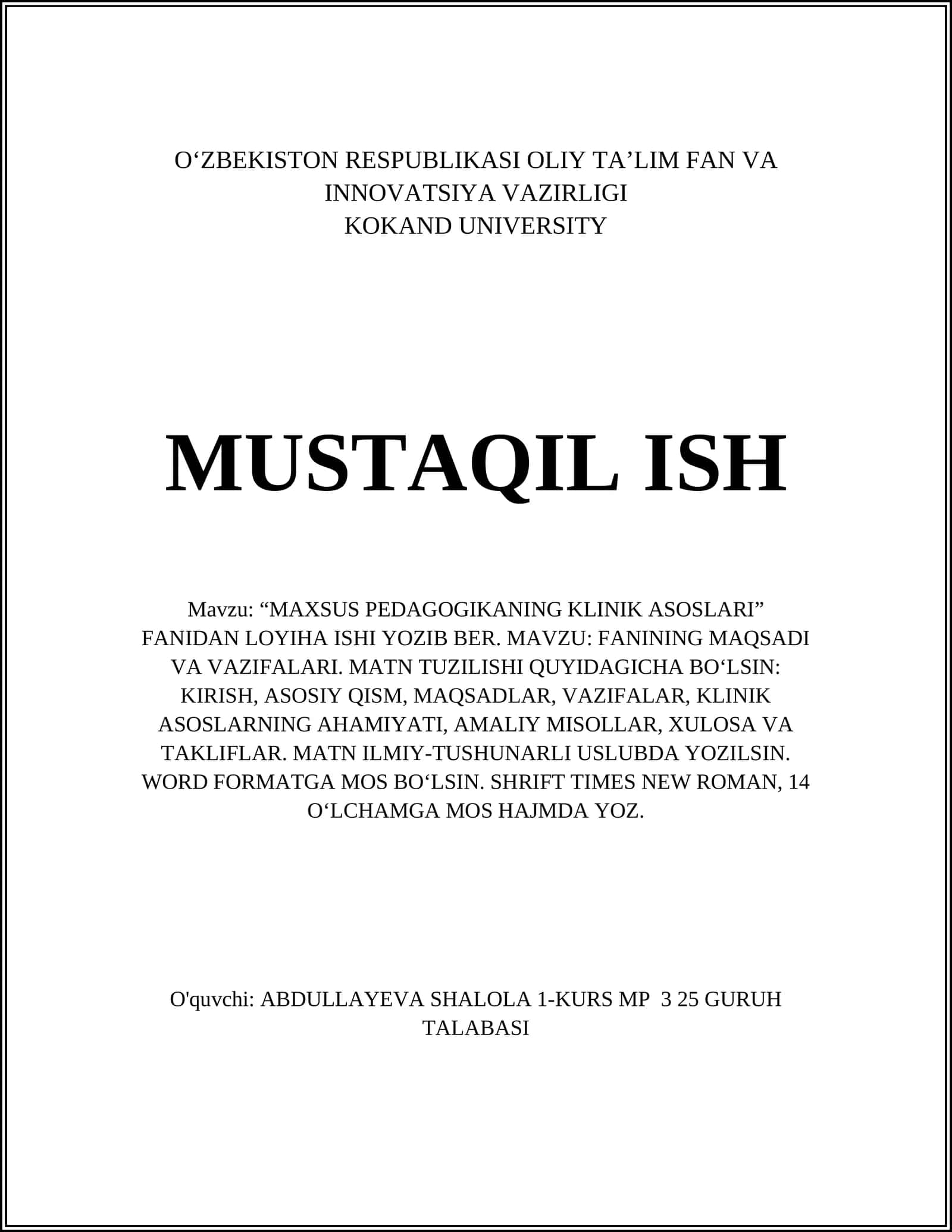 MAXSUS PEDAGOGIKANING KLINIK ASOSLARI