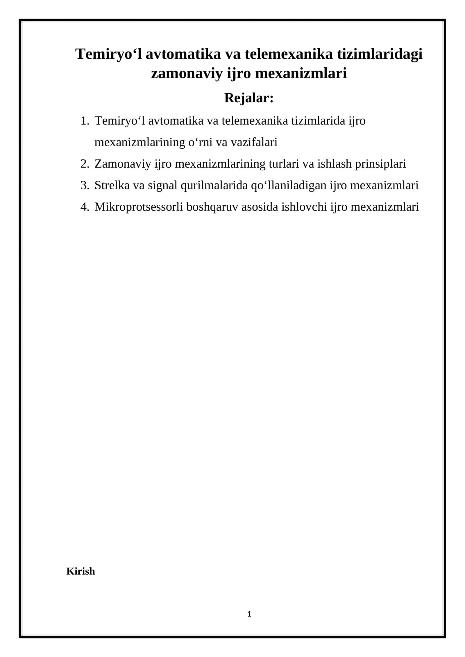 Temiryo‘l avtomatika va telemexanika tizimlaridagi zamonaviy ijro mexanizmlari