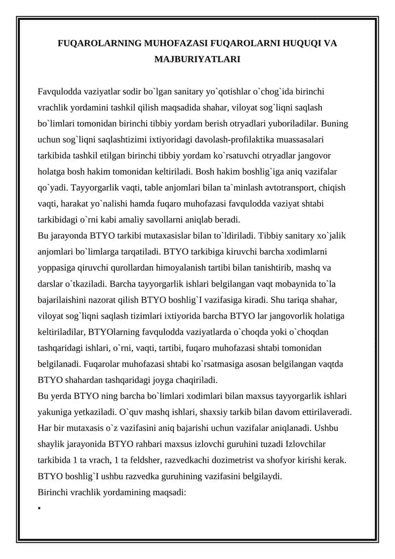 FUQAROLARNING MUHOFAZASI FUQAROLARNI HUQUQI VA MAJBURIYATLARI