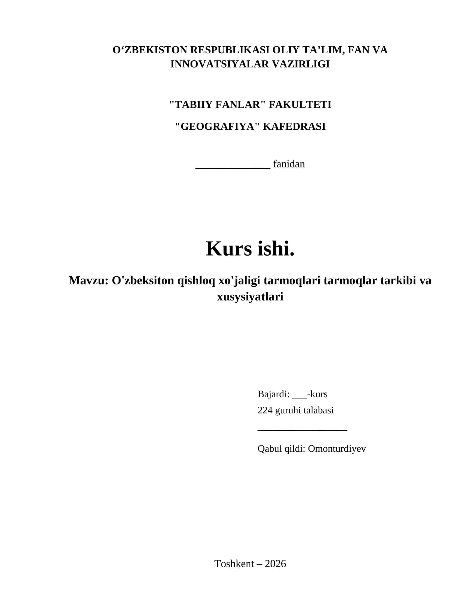 O'zbeksiton qishloq xo'jaligi tarmoqlari tarmoqlar tarkibi va xusysiyatlari