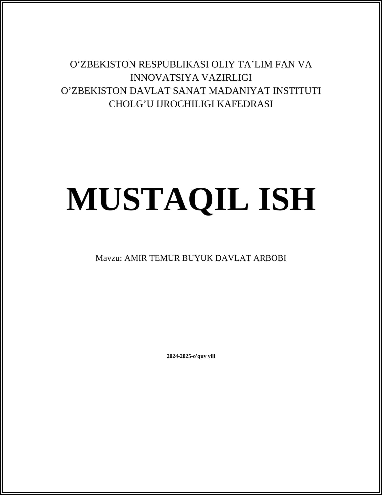 AMIR TEMUR BUYUK DAVLAT ARBOBI