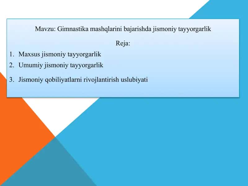 Gimnastika mashqlarini bajarishda jismoniy tayyorgarlik