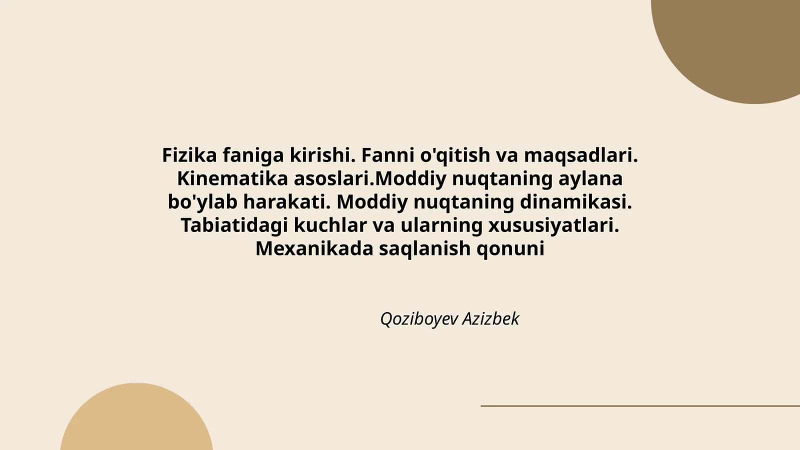 Fizika faniga kirishi