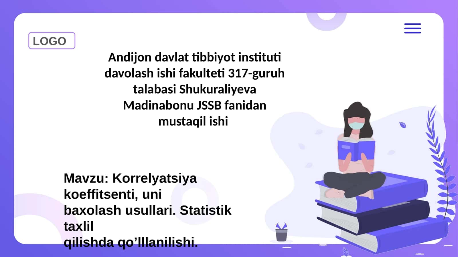 Korrelyatsiya koeffitsenti, uni baxolash usullari. Statistik taxlil qilishda qoʼlllanilishi