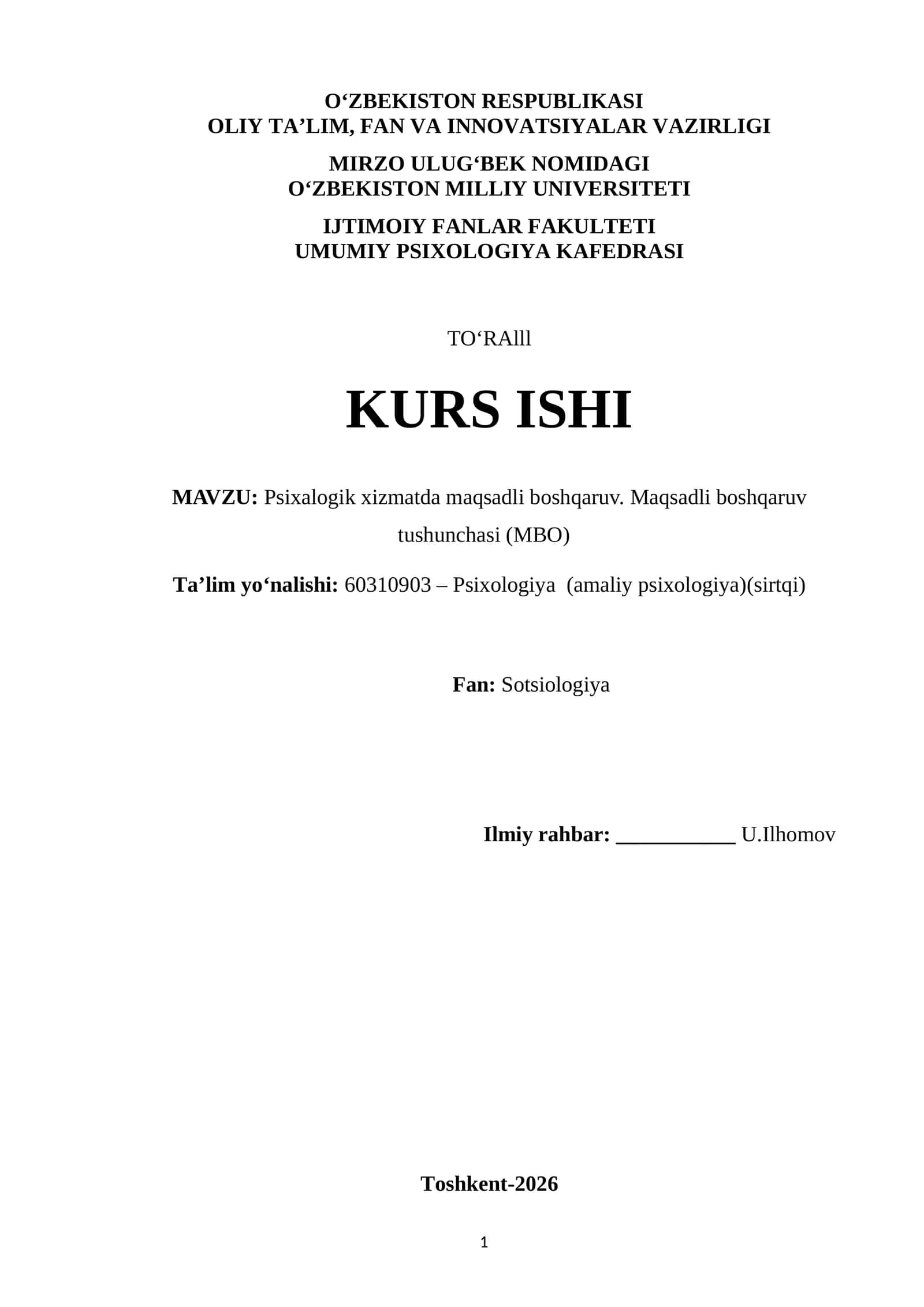 Psixalogik xizmatda maqsadli boshqaruv. Maqsadli boshqaruv tushunchasi (MBO)