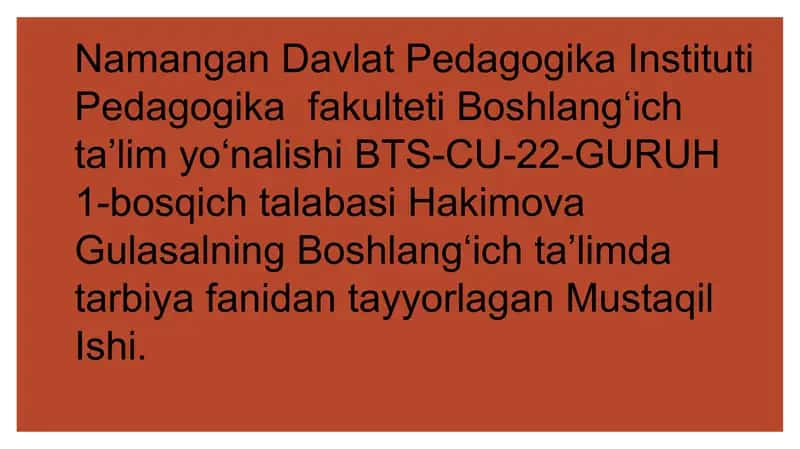 Tarbiya fanini oʻqitishda tarbiya treninglari asosida faoliyatini tashkil etish