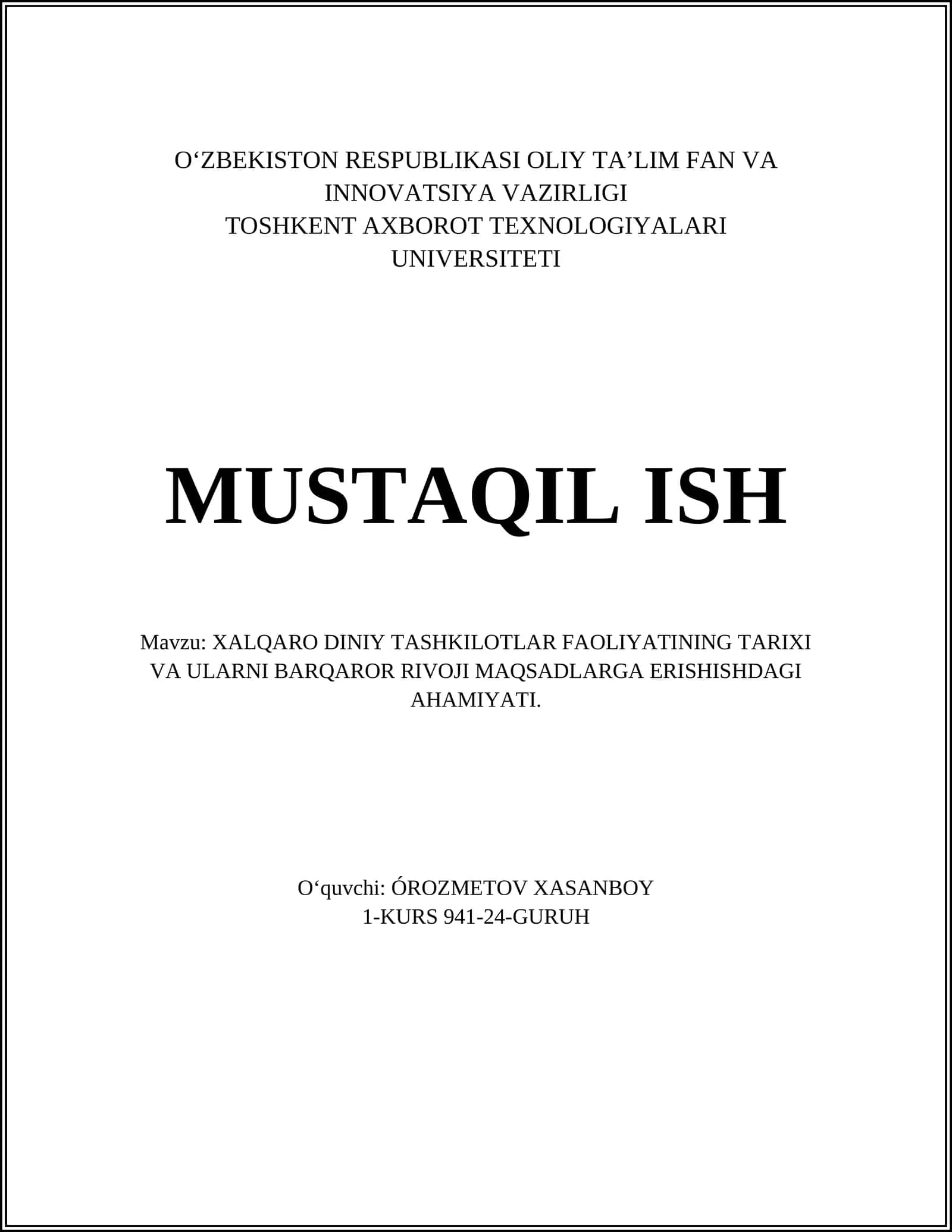 Xalqaro diniy tashkilotlarning faoliyati