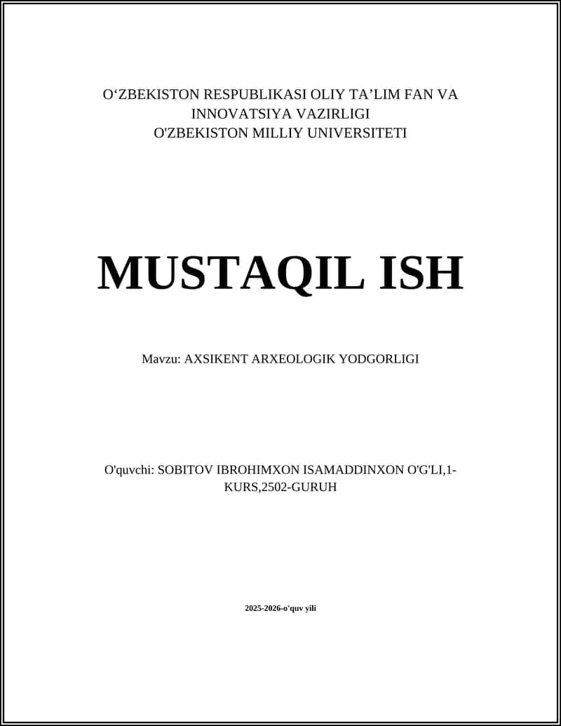 AXSIKENT ARXEOLOGIK YODGORLIGI