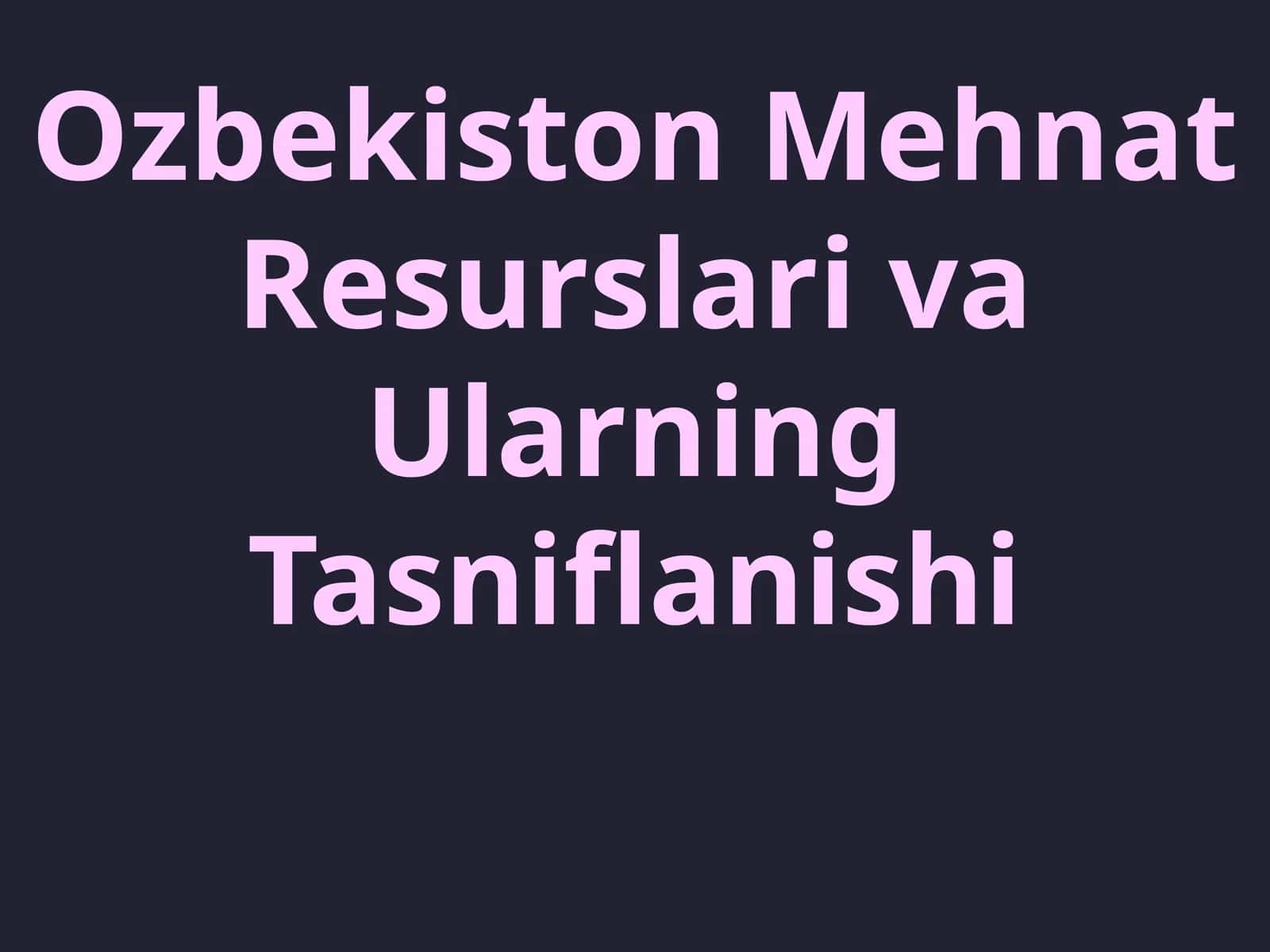 Mehnat Resurslari Tushunchasi