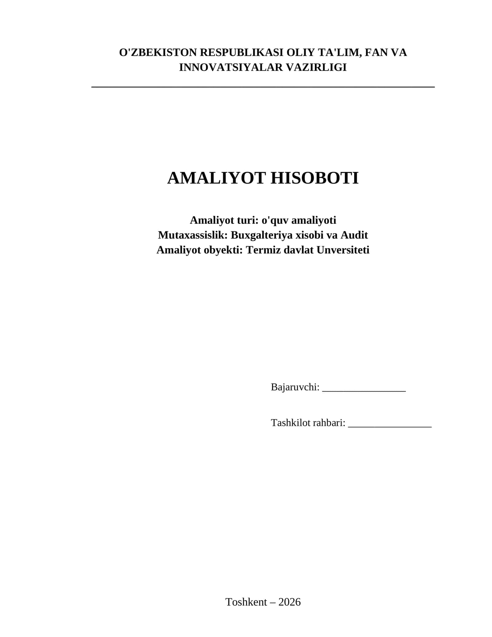 “Anor bank” Aksadorlik Jamiyatida Buxgalteriya xisobi va Audit amalyoti