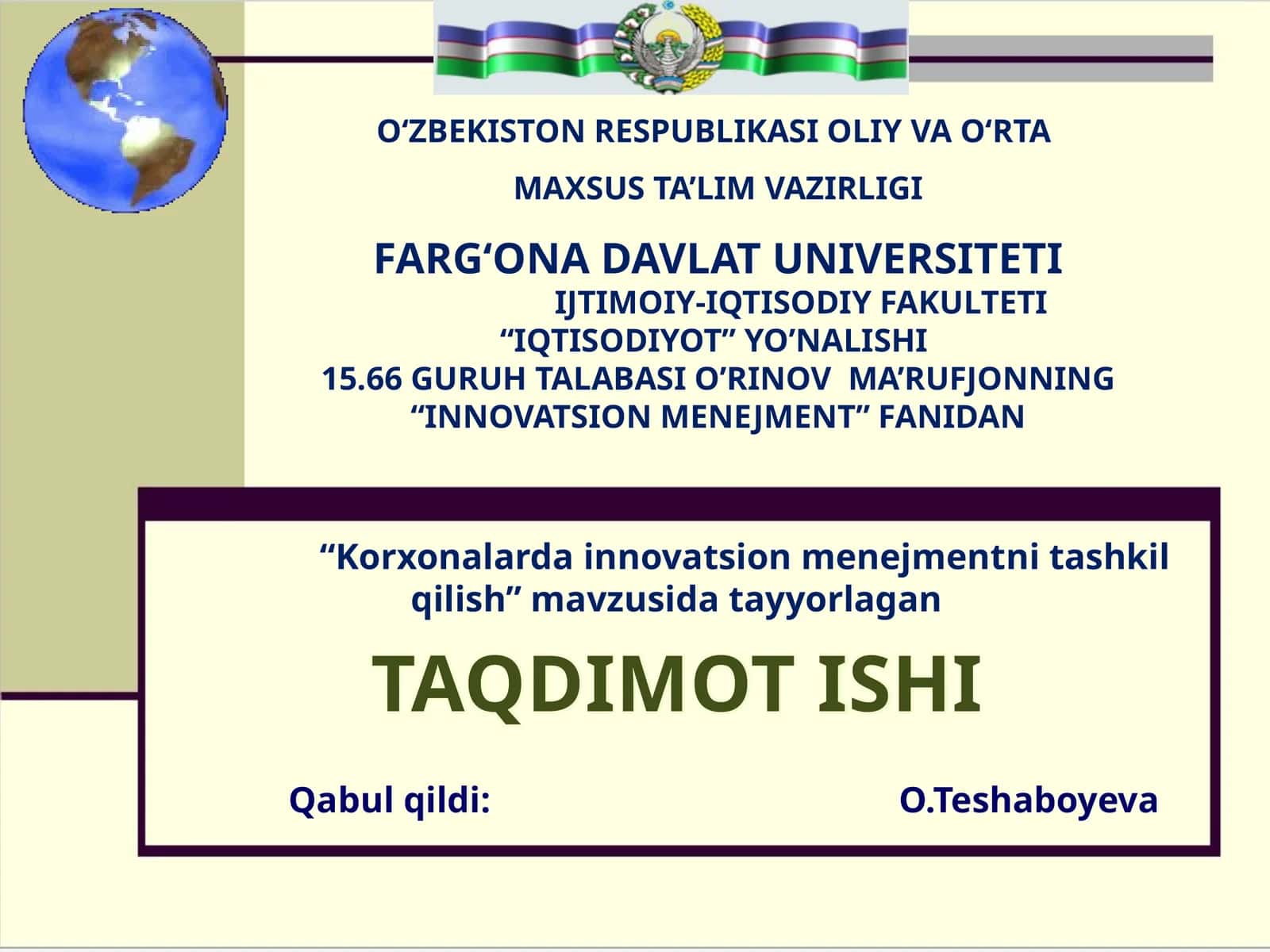 Korxonalardan innovatsion menejment