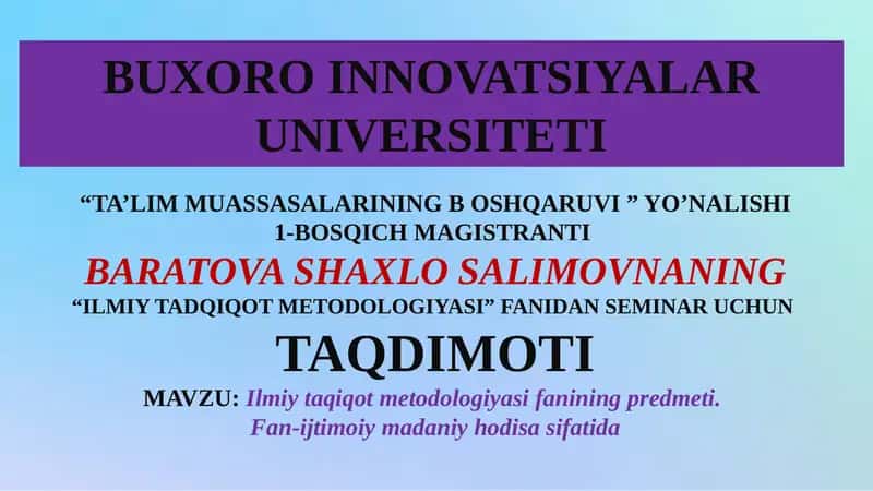 Ilmiy Tadqiqot Metodologiyasi