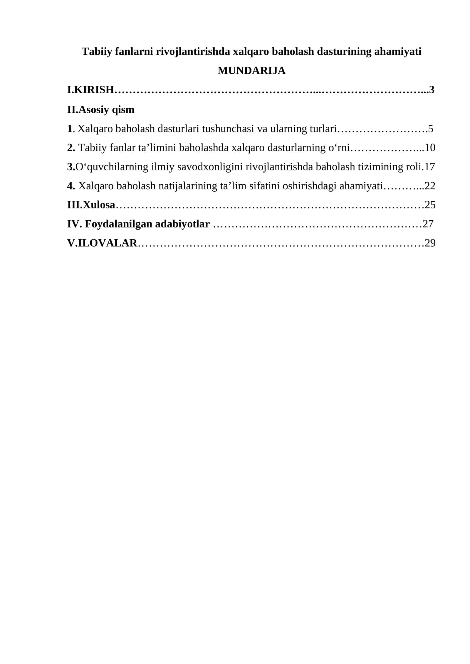 Tabiiy fanlarni rivojlantirishda xalqaro baholash dasturining ahamiyati