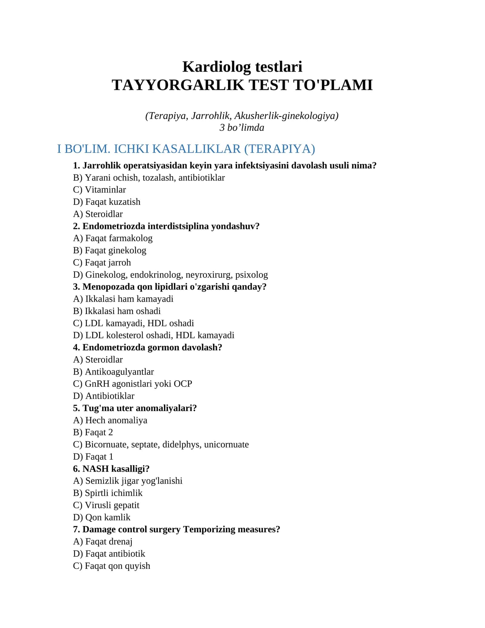Kardiolog testlari