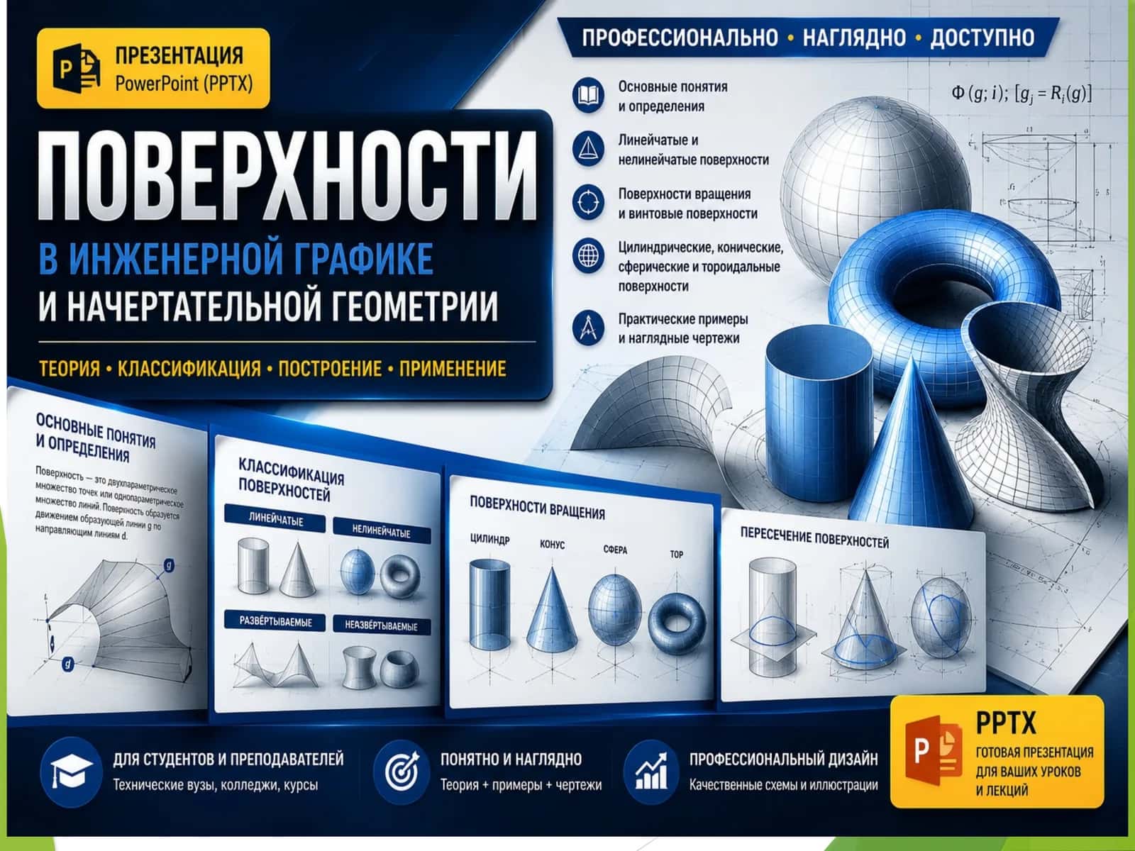 Поверхности в инженерной графике и начертательной геометрии | Учебная презентация (PPTX)
