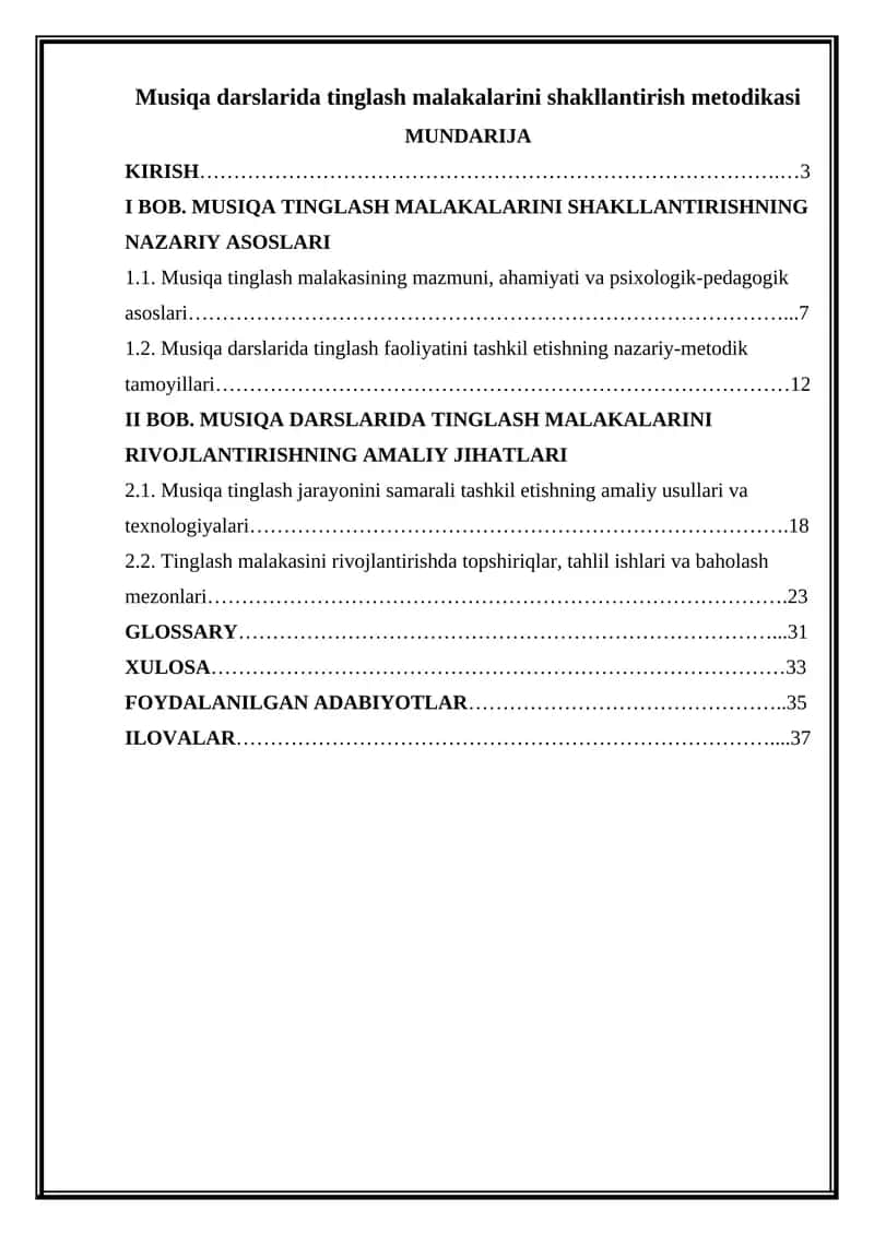 Musiqa darslarida tinglash malakalarini shakllantirish metodikasi