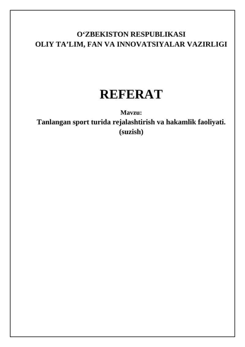 Tanlangan sport turida rejalashtirish va hakamlik faoliyati