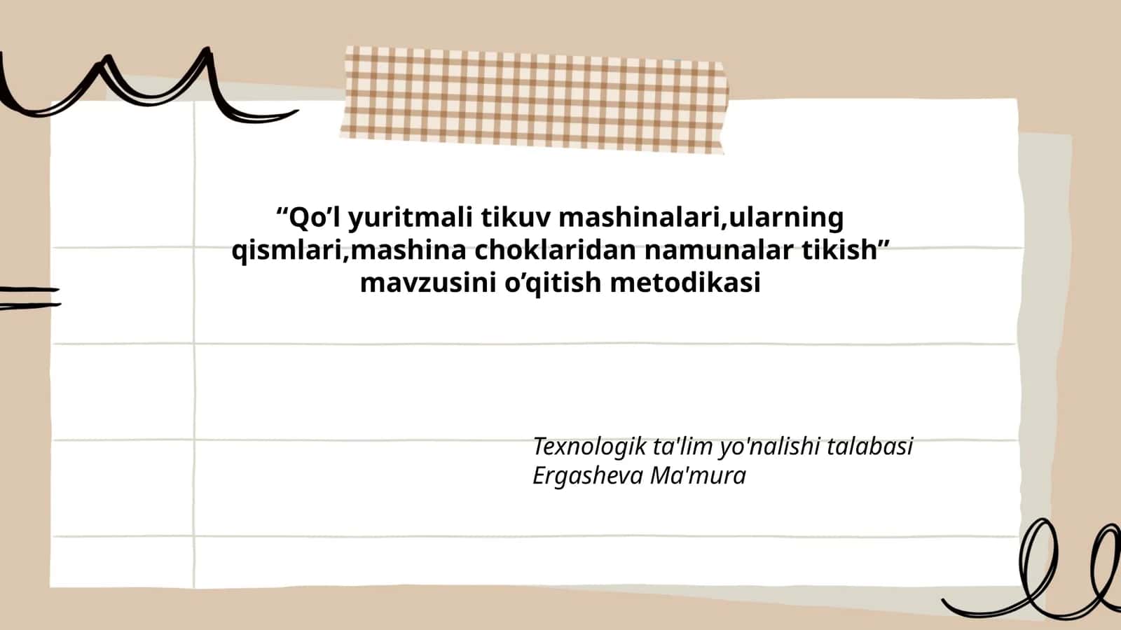 Qo’l yuritmali tikuv mashinalari,ularning qismlari,mashina choklaridan namunalar tikish
