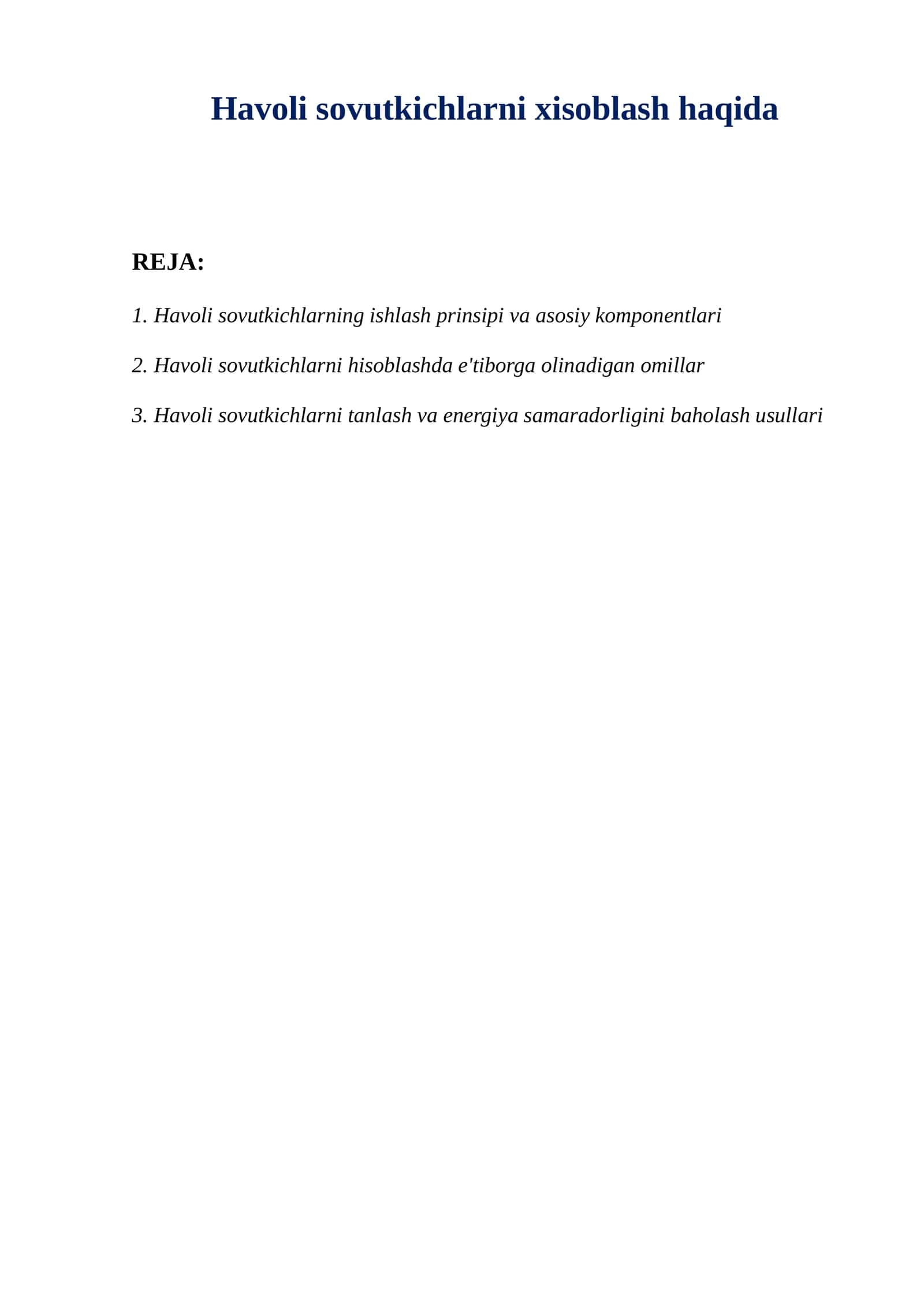 Havoli sovutkichlarni xisoblash haqida