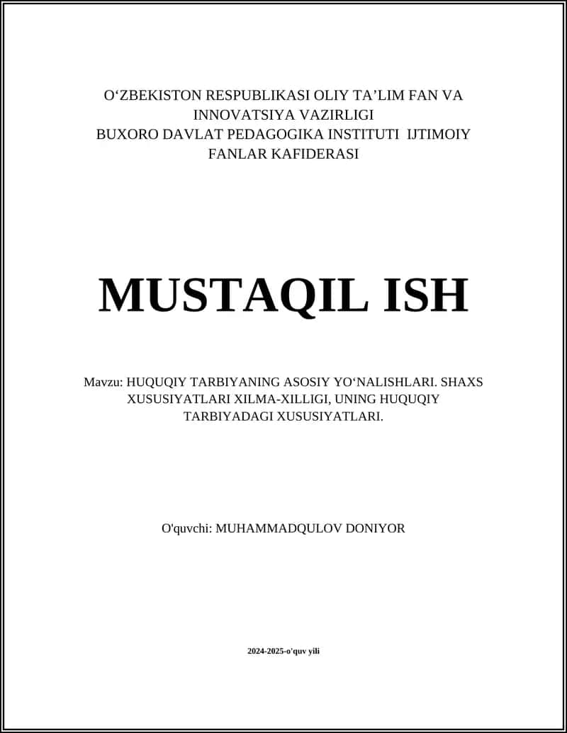 HUQUQIY TARBIYANING ASOSIY YO‘NALISHLARI