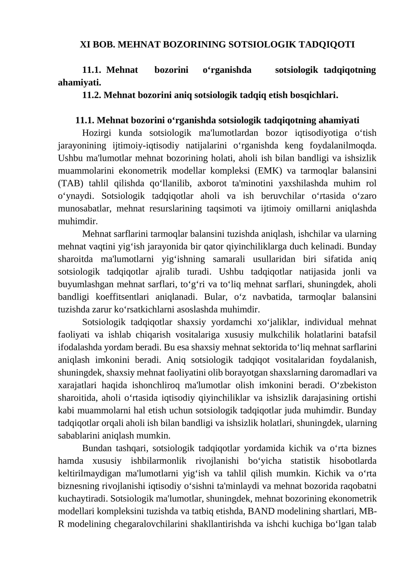 MEHNAT BOZORINING SOTSIOLOGIK TADQIQOTI