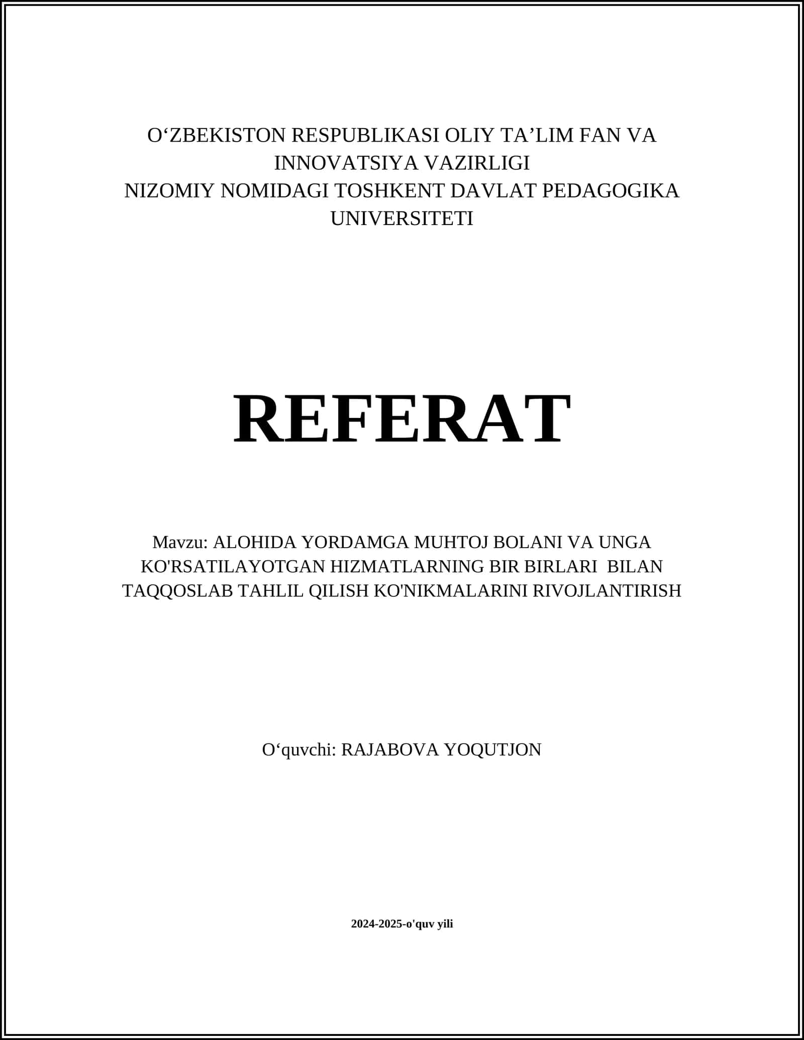 Nogiron bolalar uchun maxsus xizmatlar